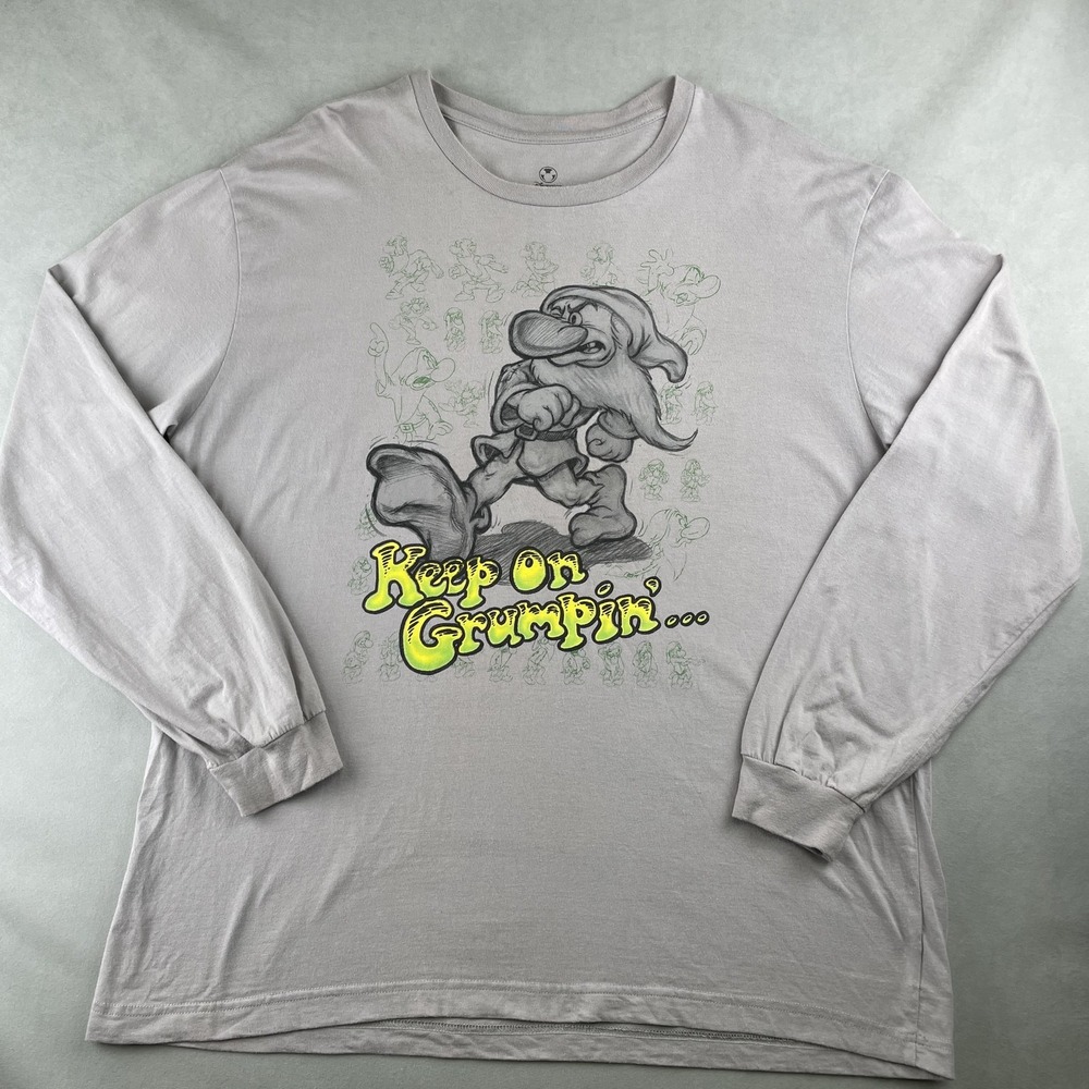 Disney Grumpy Shirt Men XL Gray Long Sleeve Keep On Grumpin Snow White Y2K Dwarf